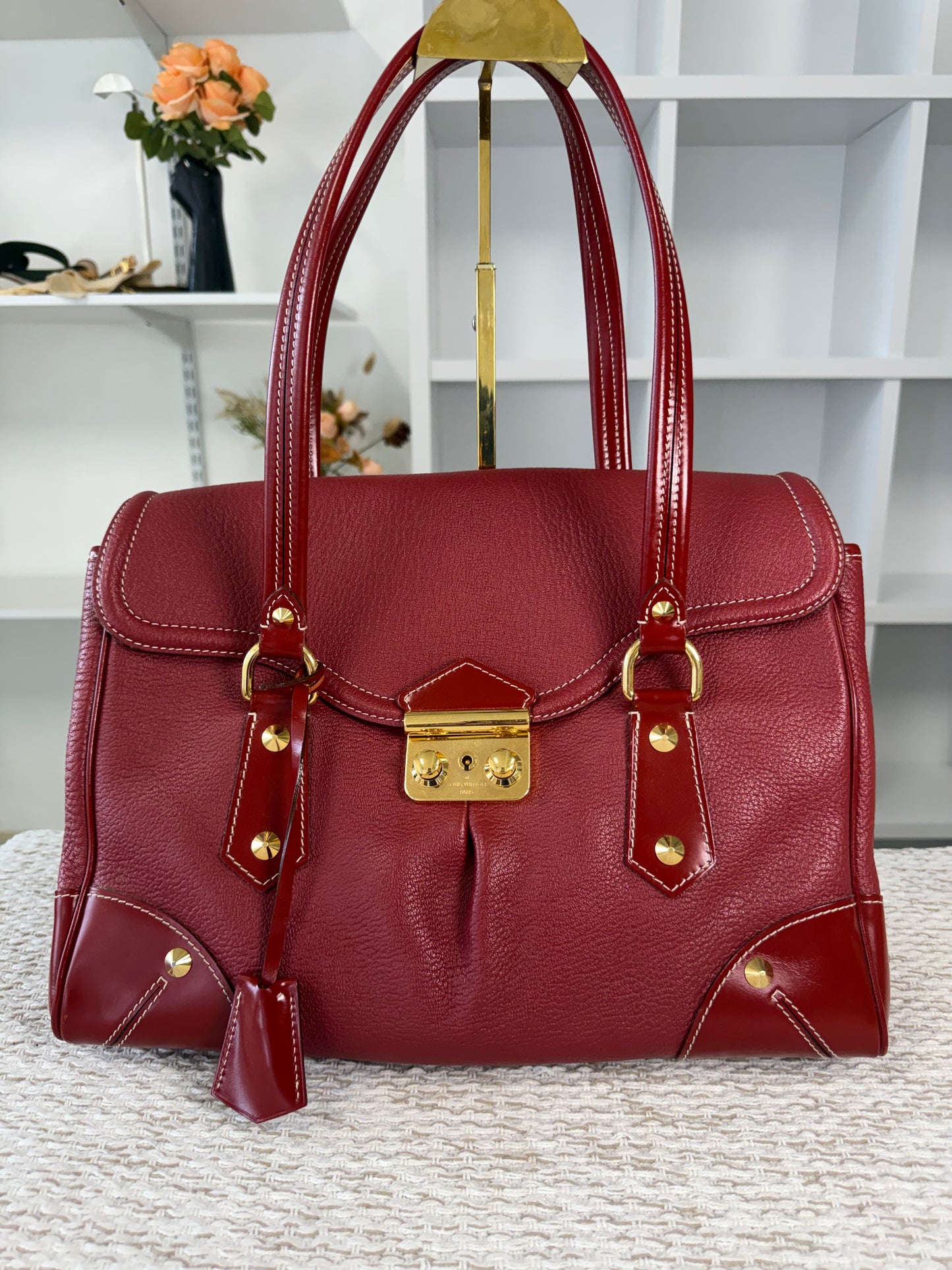 LOUIS VUITTON RED SUHALI LEATHER L’ABSOLU DE VOYAGE BAG