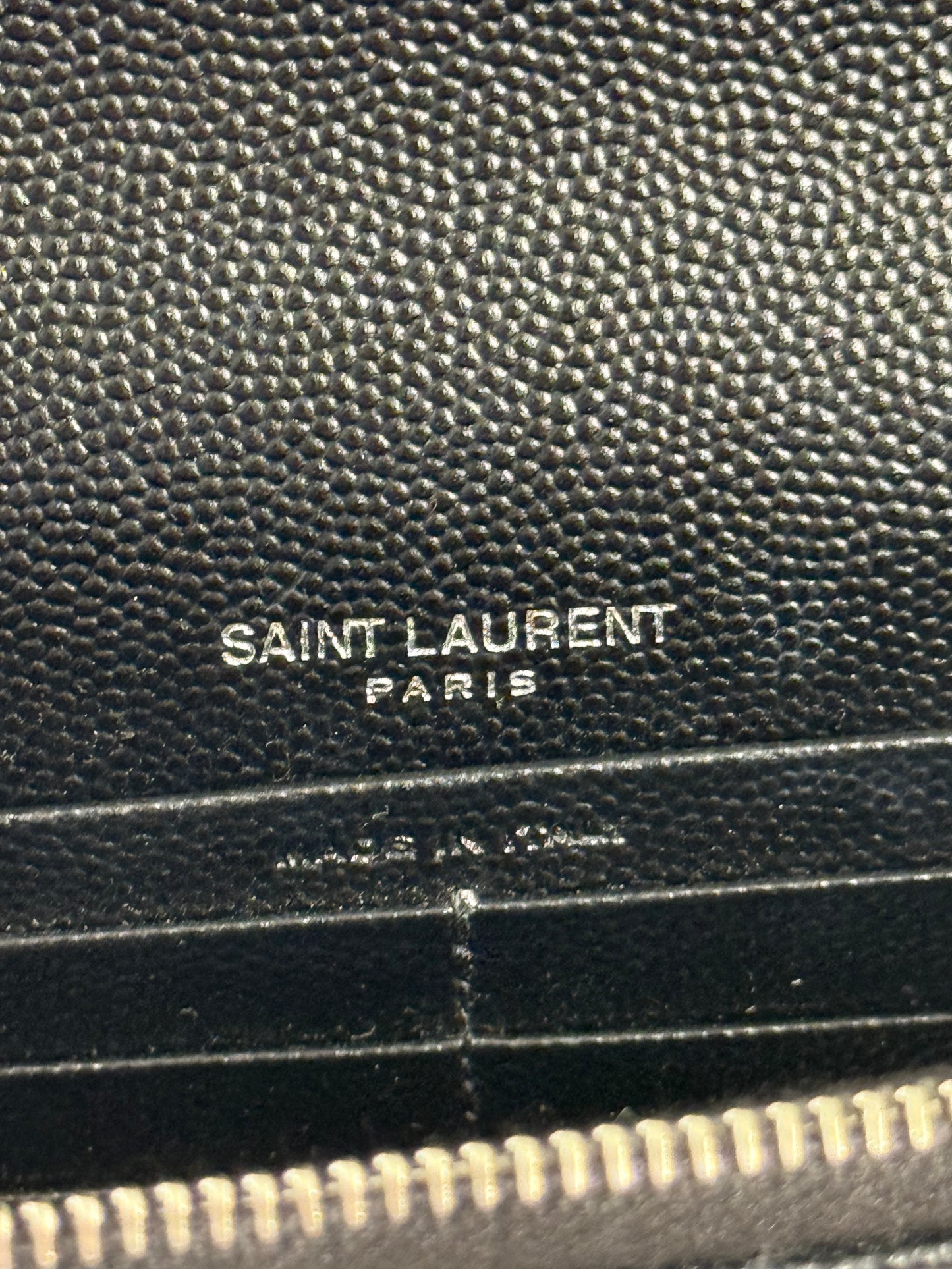 SAINT LAURENT CASSANDRE ENVELOPE WALLET ON CHAIN SILVER-TONED HARDWARE