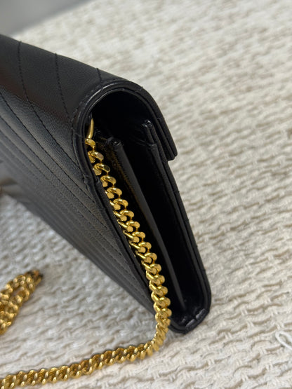 YSL SAINT LAURENT CASSANDRE ENVELOPE MEDIUM WALLET ON CHAIN GOLD-TONED HARDWARE