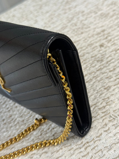 YSL SAINT LAURENT CASSANDRE ENVELOPE MEDIUM WALLET ON CHAIN GOLD-TONED HARDWARE