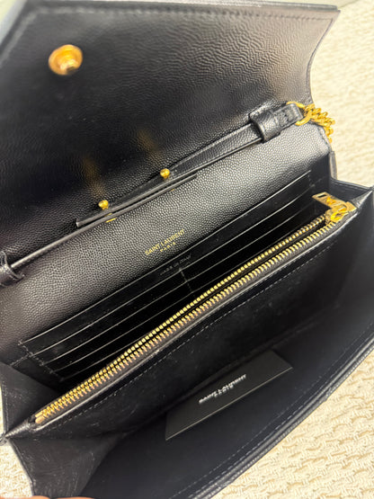 YSL SAINT LAURENT CASSANDRE ENVELOPE MEDIUM WALLET ON CHAIN GOLD-TONED HARDWARE