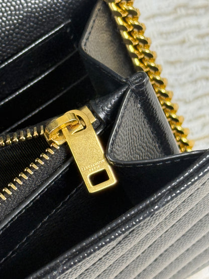 YSL SAINT LAURENT CASSANDRE ENVELOPE MEDIUM WALLET ON CHAIN GOLD-TONED HARDWARE