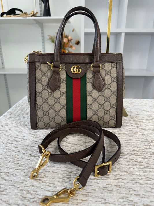 GUCCI GG SUPREME MONOGRAM WEB SMALL OPHIDIA TOTE BAG