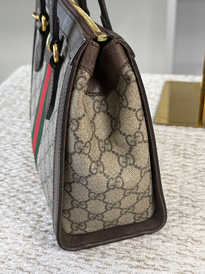 GUCCI GG SUPREME MONOGRAM WEB SMALL OPHIDIA TOTE BAG