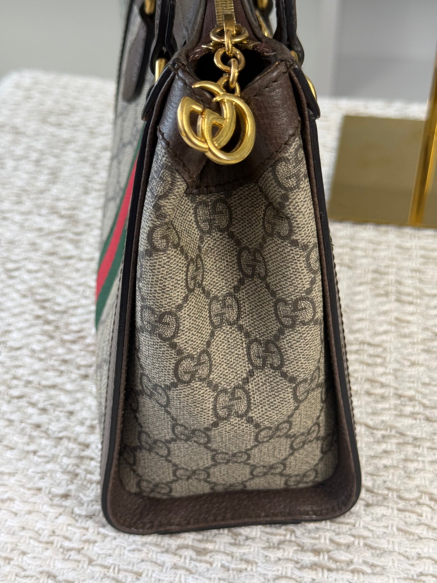 GUCCI GG SUPREME MONOGRAM WEB SMALL OPHIDIA TOTE BAG