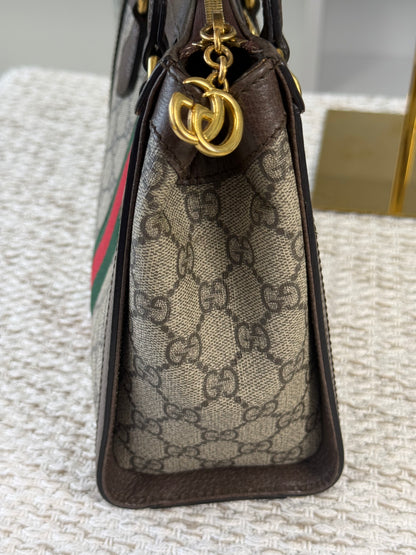 GUCCI GG SUPREME MONOGRAM WEB SMALL OPHIDIA TOTE BAG
