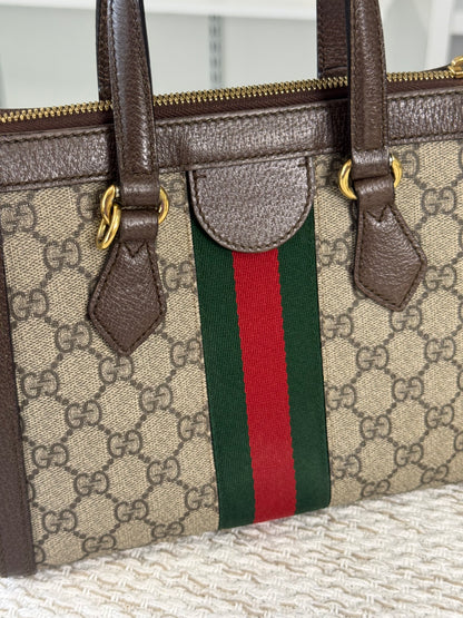 GUCCI GG SUPREME MONOGRAM WEB SMALL OPHIDIA TOTE BAG