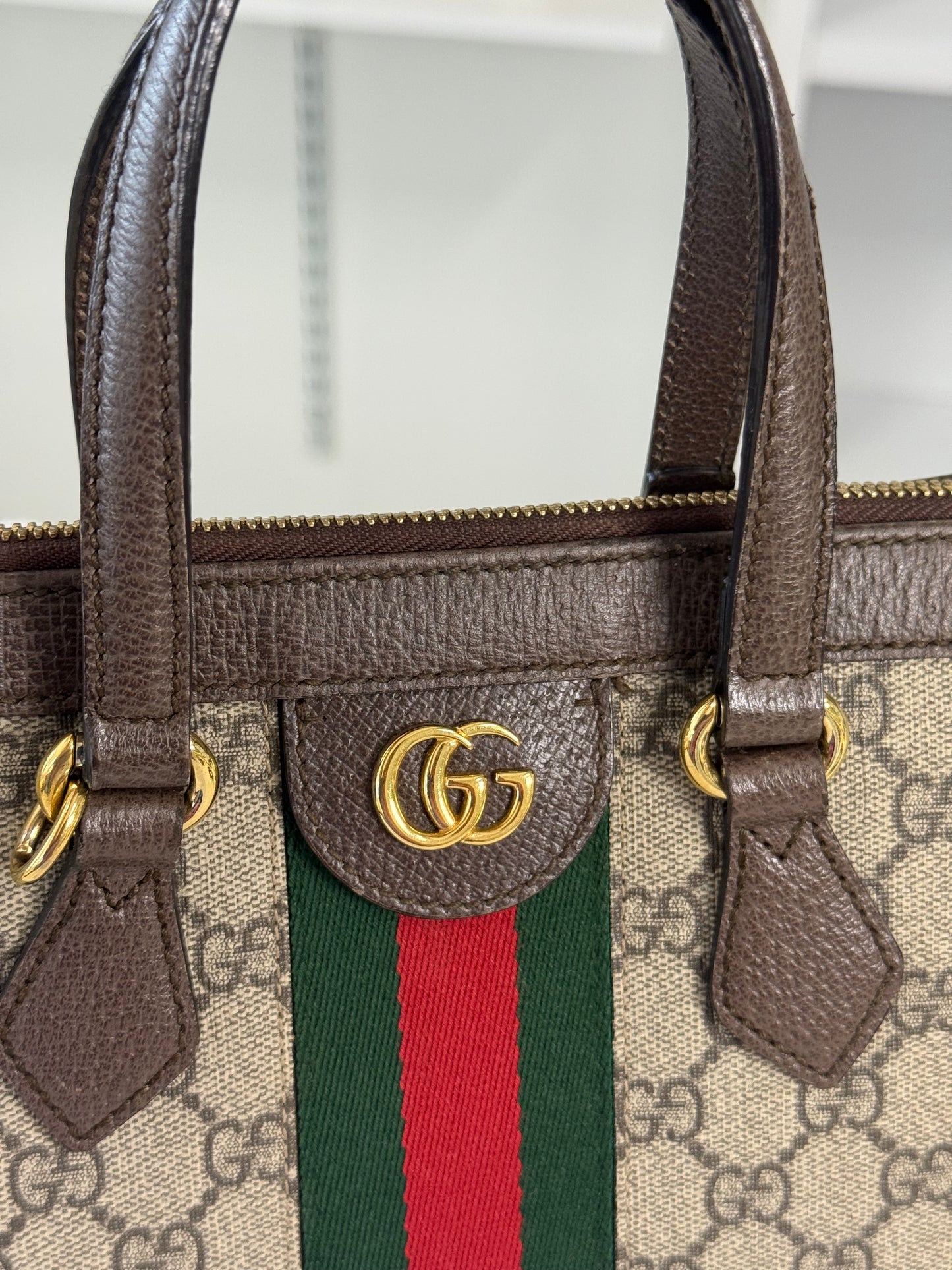 GUCCI GG SUPREME MONOGRAM WEB SMALL OPHIDIA TOTE BAG