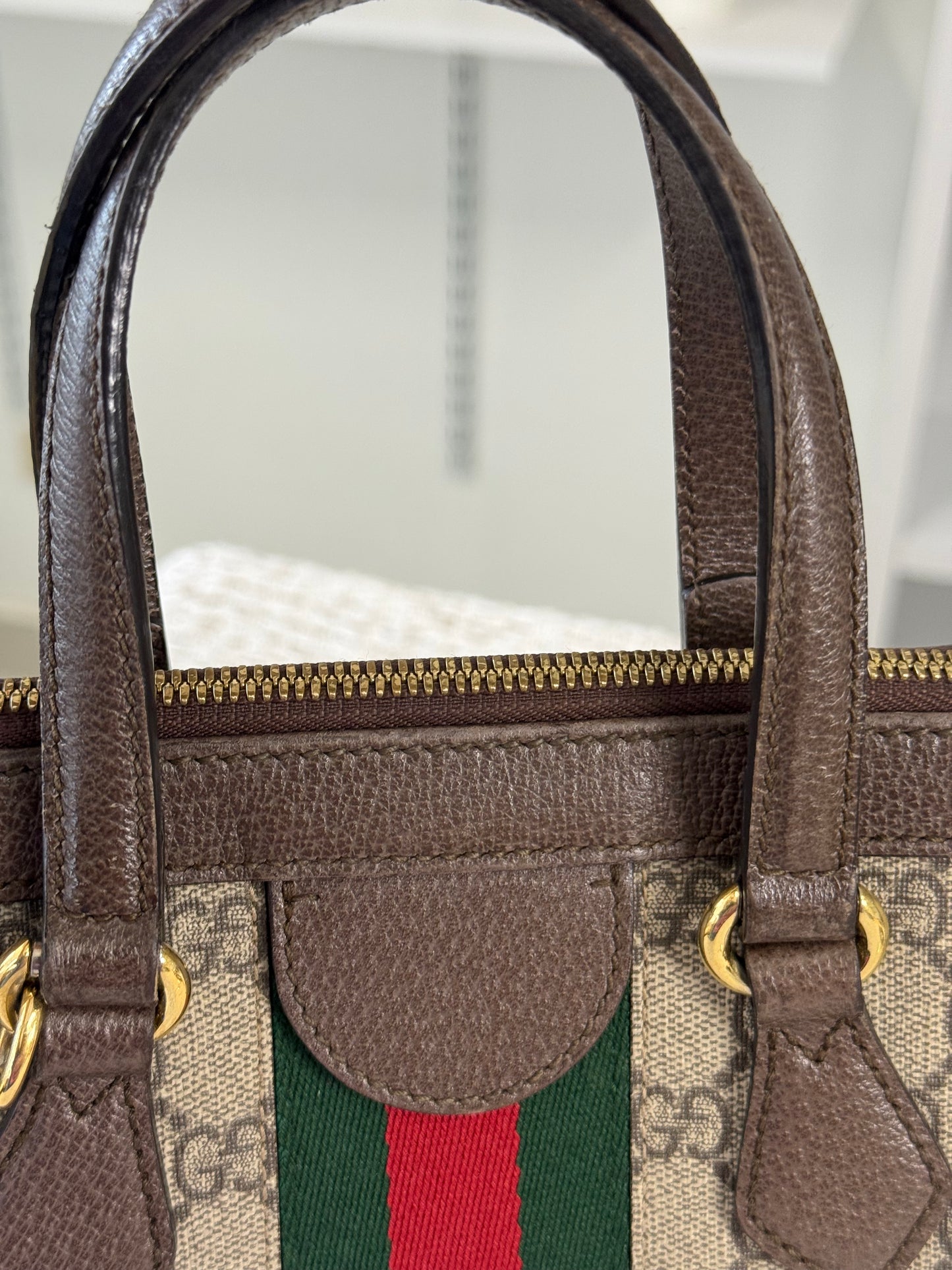 GUCCI GG SUPREME MONOGRAM WEB SMALL OPHIDIA TOTE BAG