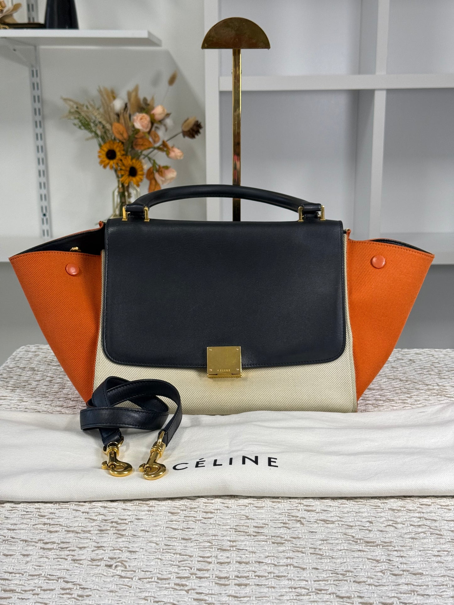 CELINE TRAPEZE BAG IN MULTICOLOR CANVAS AND LEATHER