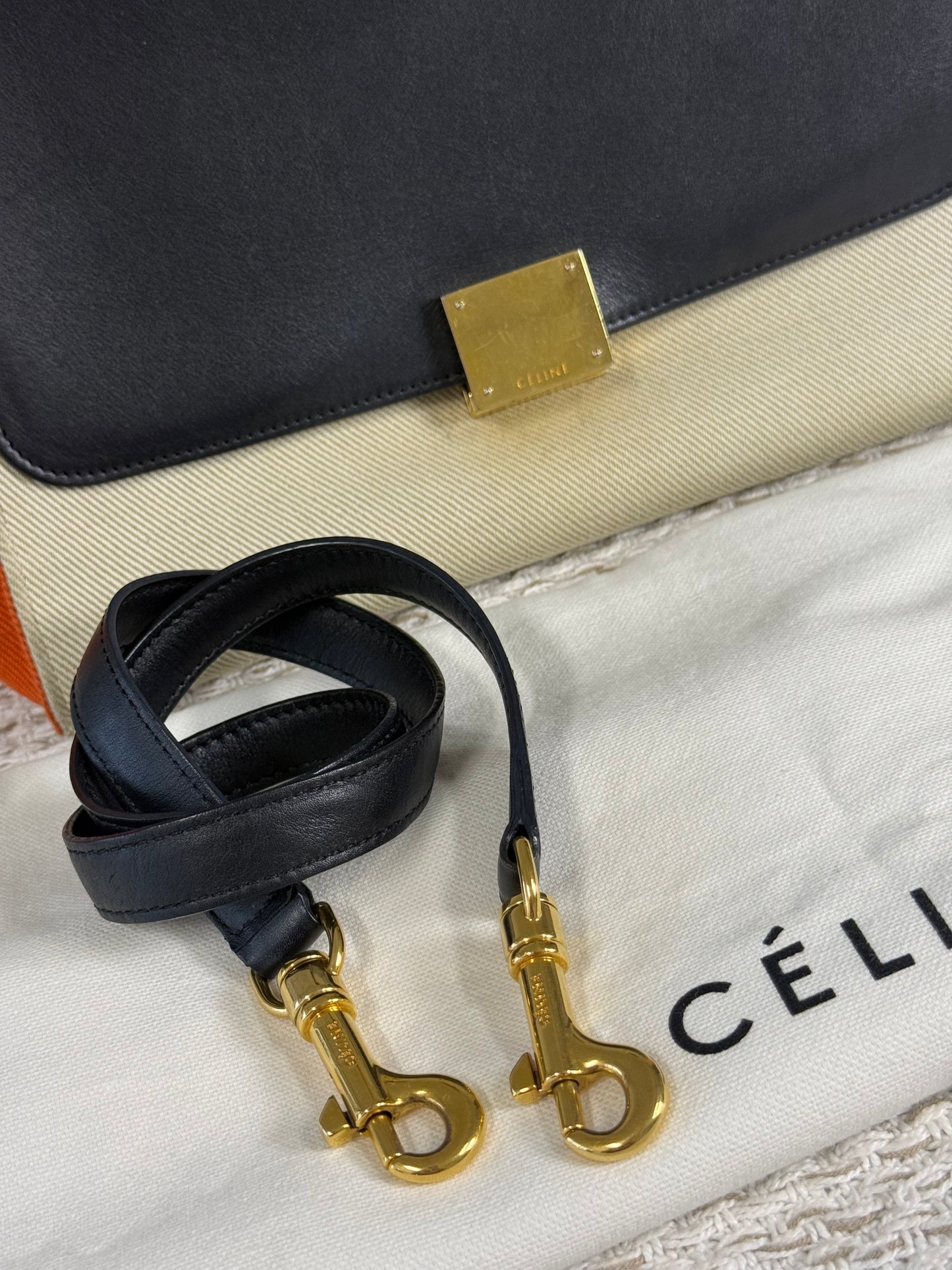 CELINE TRAPEZE BAG IN MULTICOLOR CANVAS AND LEATHER
