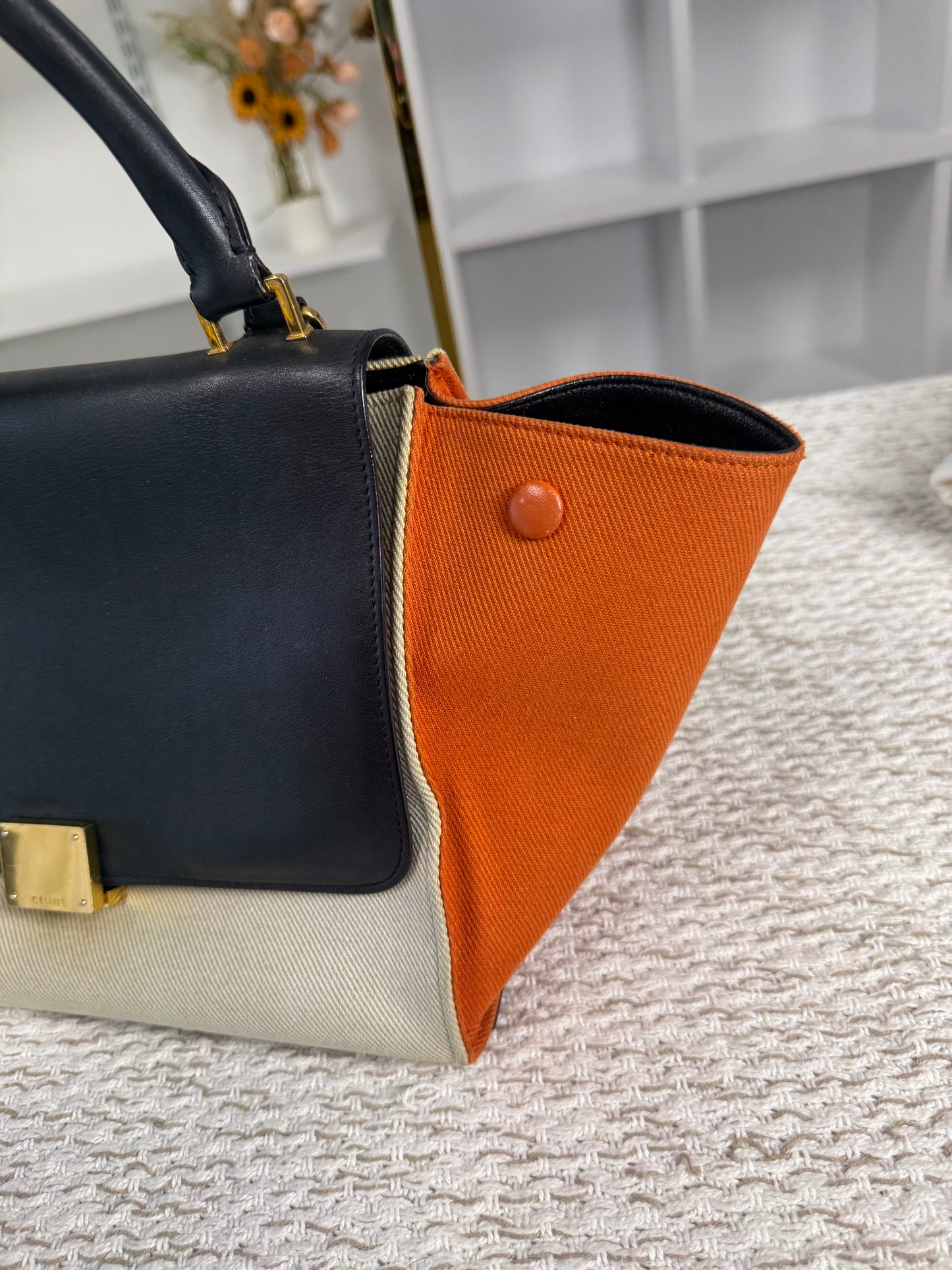 CELINE TRAPEZE BAG IN MULTICOLOR CANVAS AND LEATHER