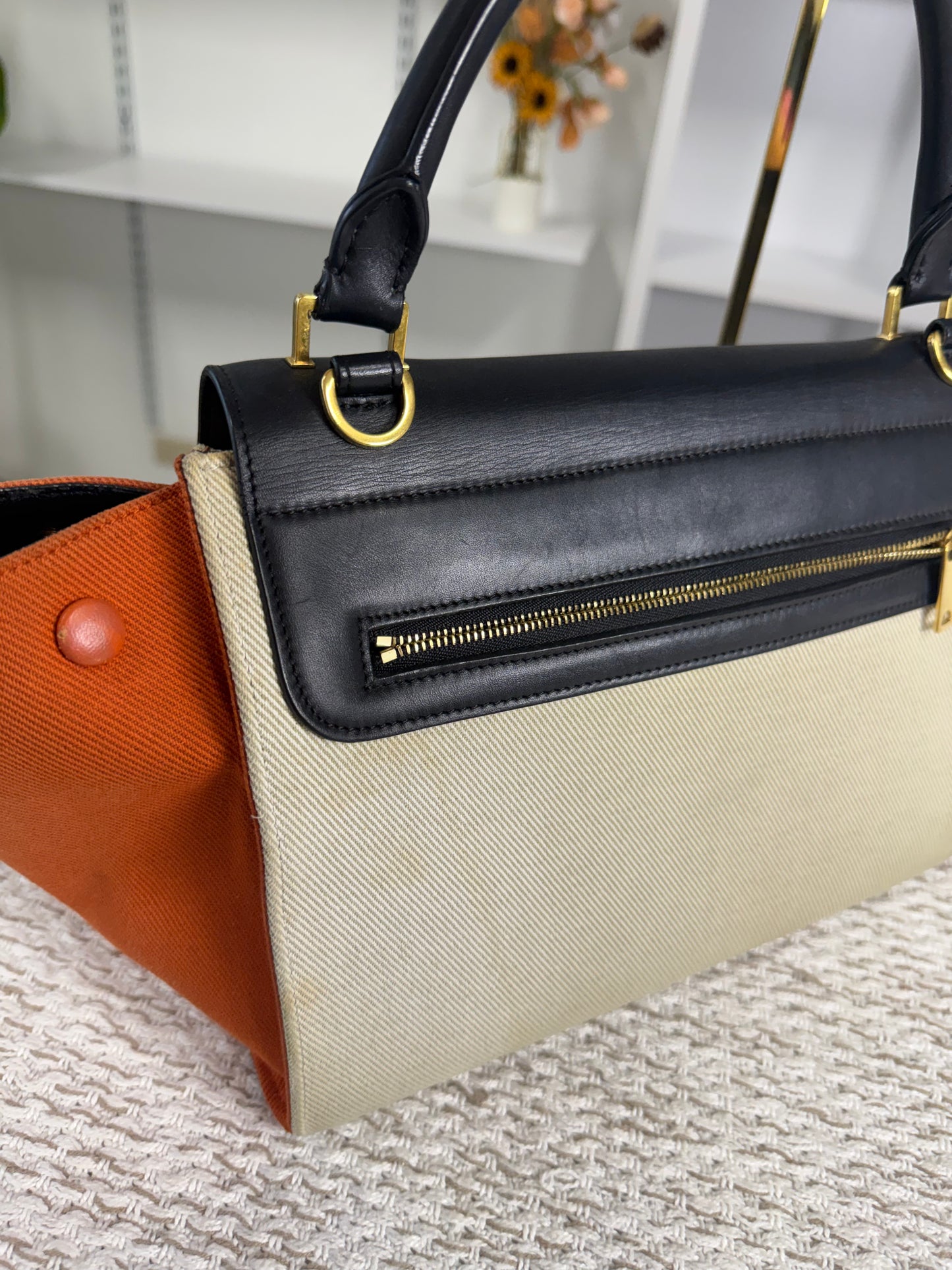 CELINE TRAPEZE BAG IN MULTICOLOR CANVAS AND LEATHER