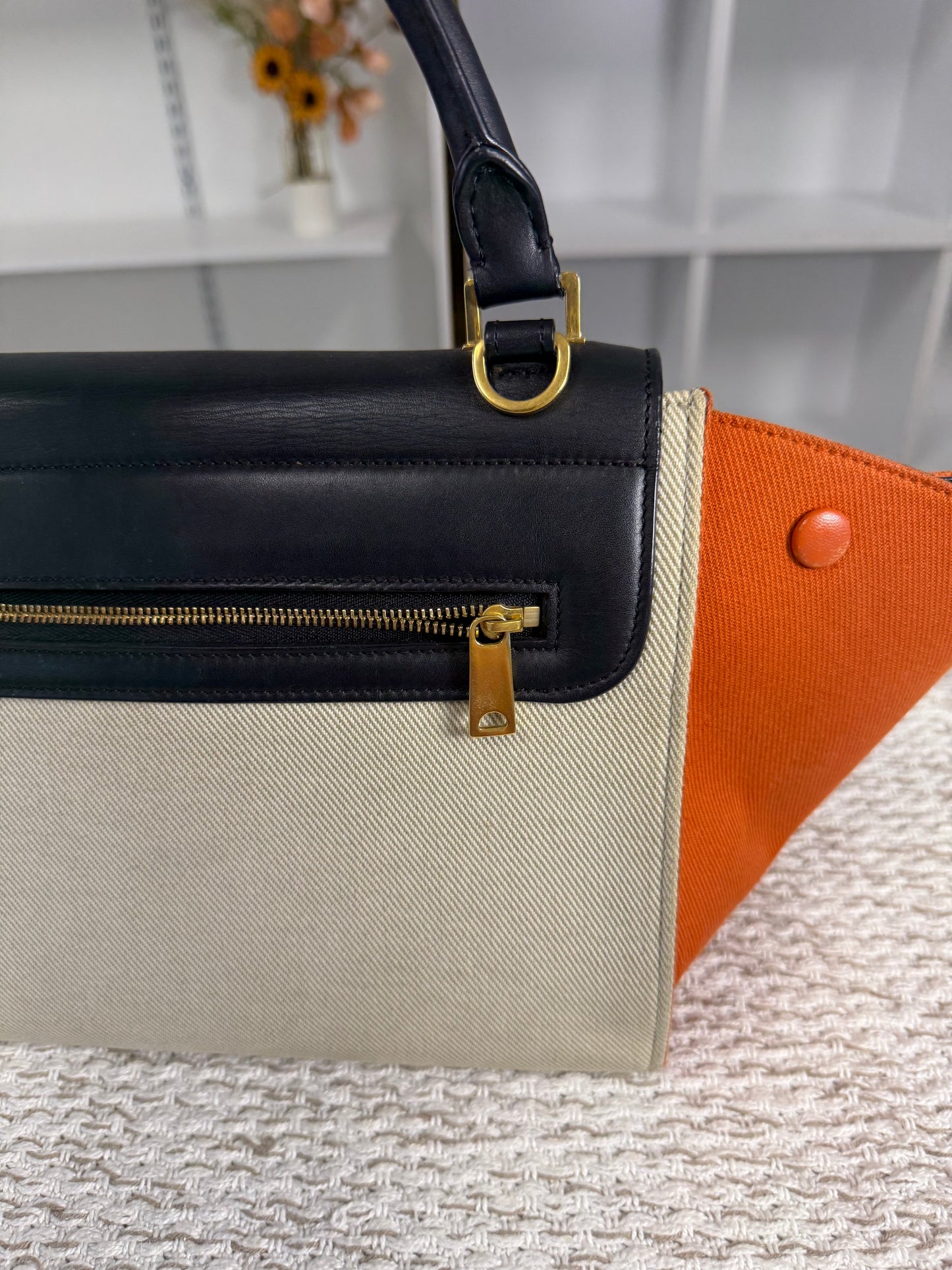 CELINE TRAPEZE BAG IN MULTICOLOR CANVAS AND LEATHER