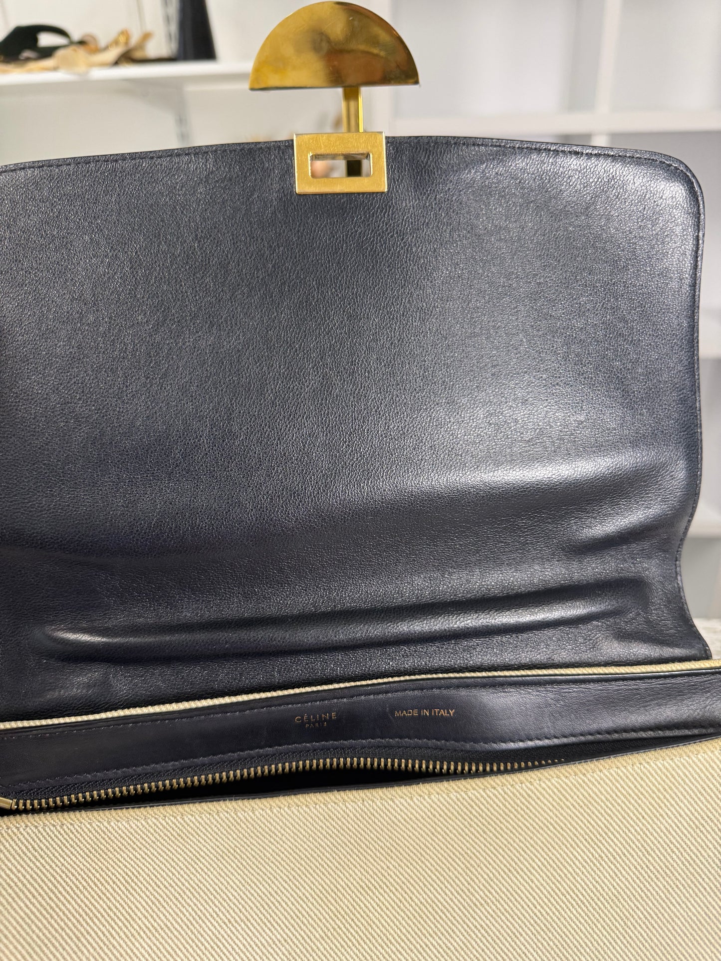 CELINE TRAPEZE BAG IN MULTICOLOR CANVAS AND LEATHER