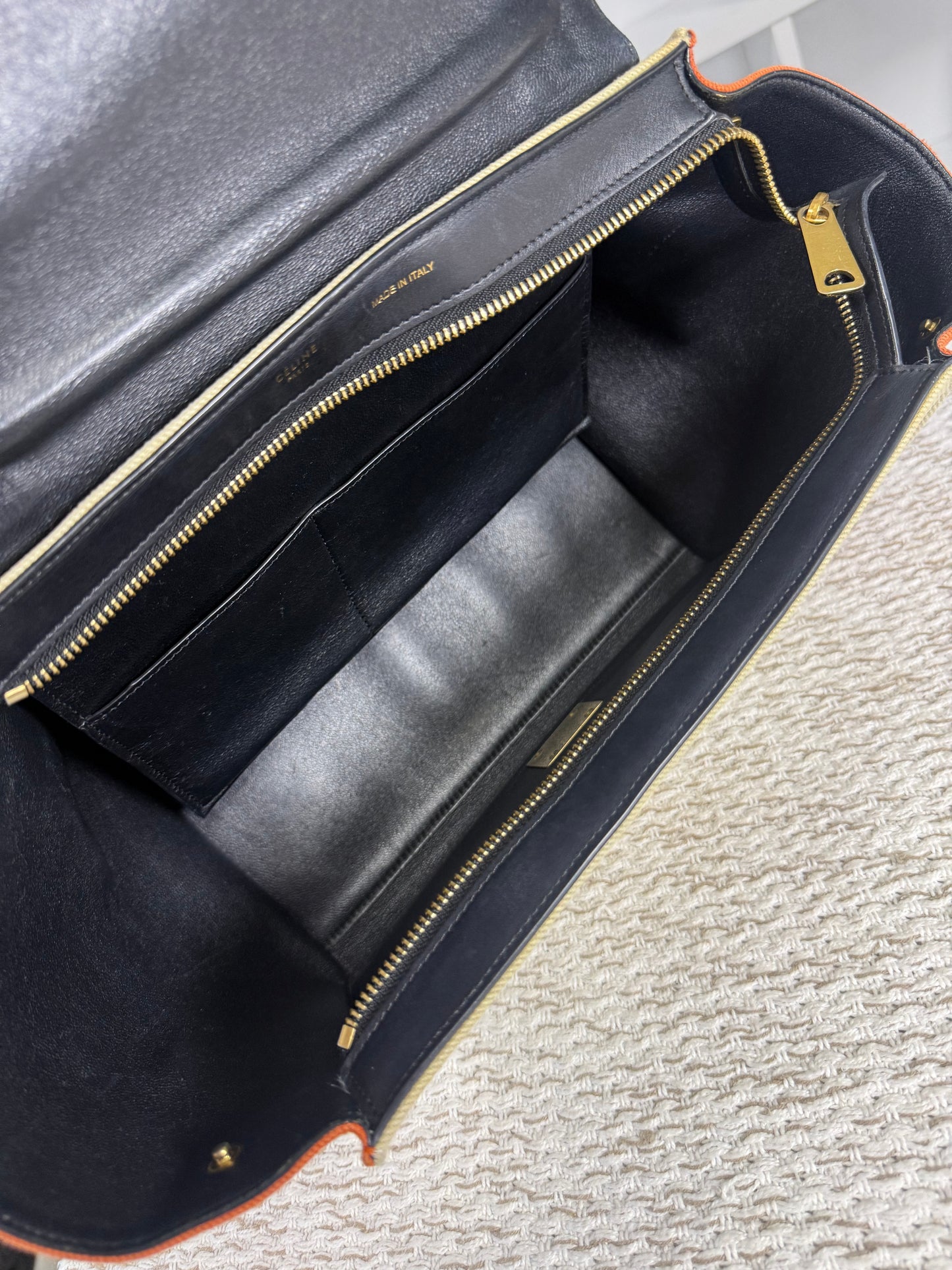 CELINE TRAPEZE BAG IN MULTICOLOR CANVAS AND LEATHER