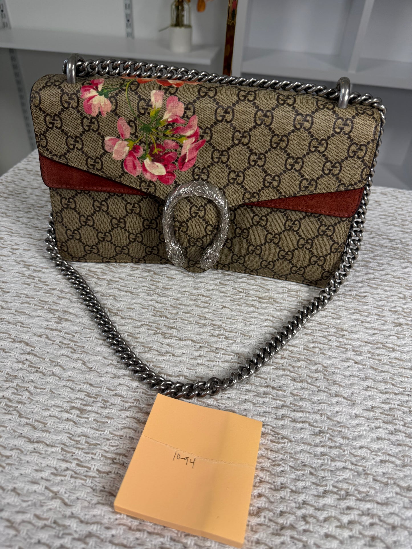 GUCCI BEIGE/PINK GG SUPREME BLOOMS COATED CANVAS SMALL DIONYSUS SHOULDER BAG