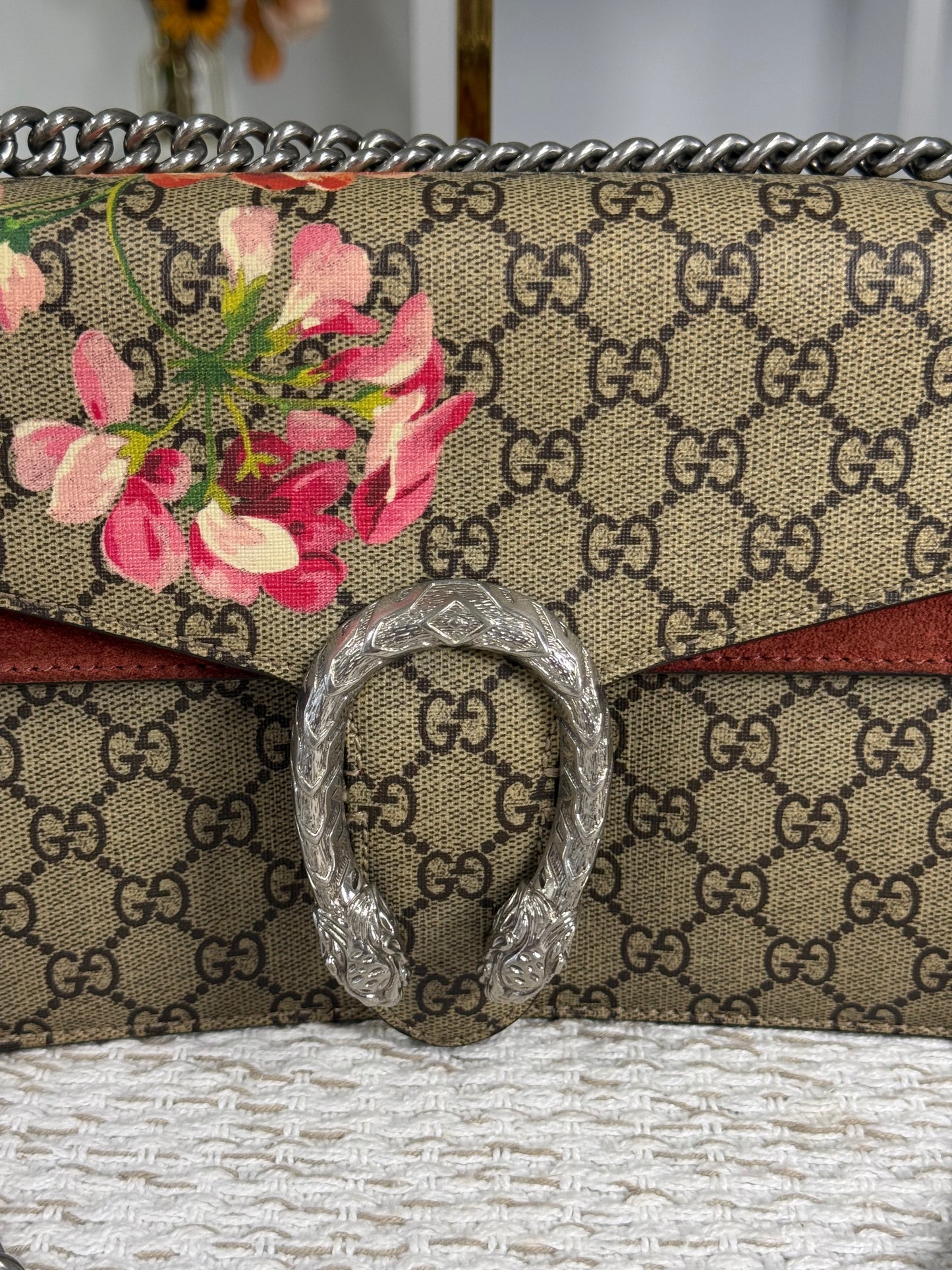 GUCCI BEIGE/PINK GG SUPREME BLOOMS COATED CANVAS SMALL DIONYSUS SHOULDER BAG