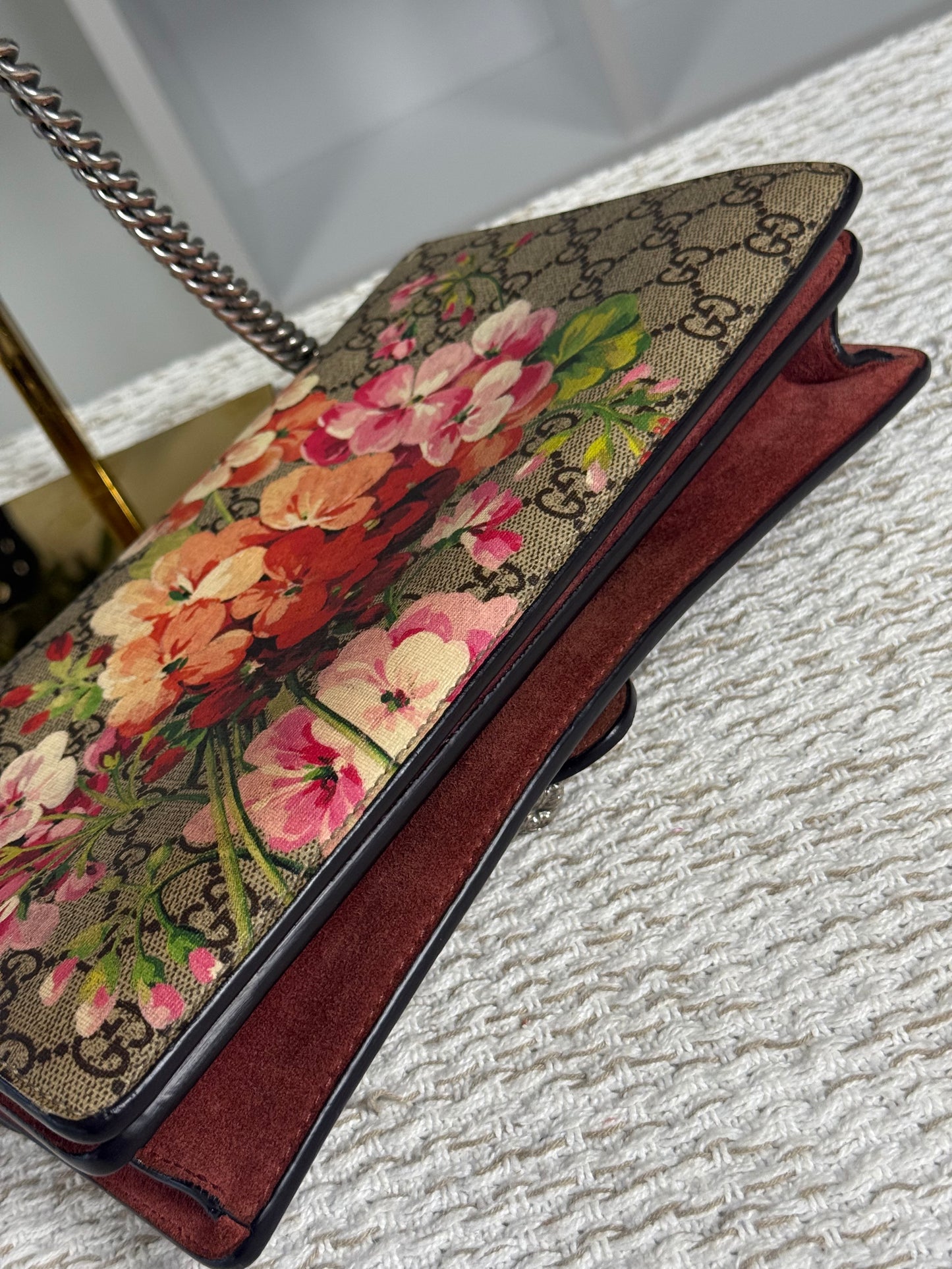 GUCCI BEIGE/PINK GG SUPREME BLOOMS COATED CANVAS SMALL DIONYSUS SHOULDER BAG