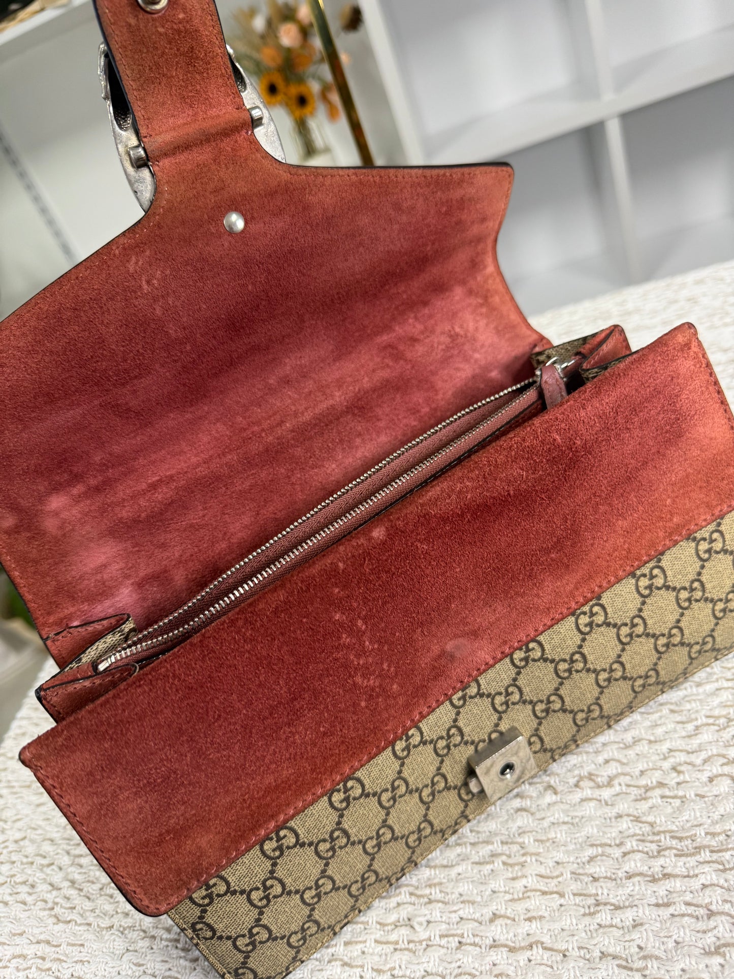 GUCCI BEIGE/PINK GG SUPREME BLOOMS COATED CANVAS SMALL DIONYSUS SHOULDER BAG
