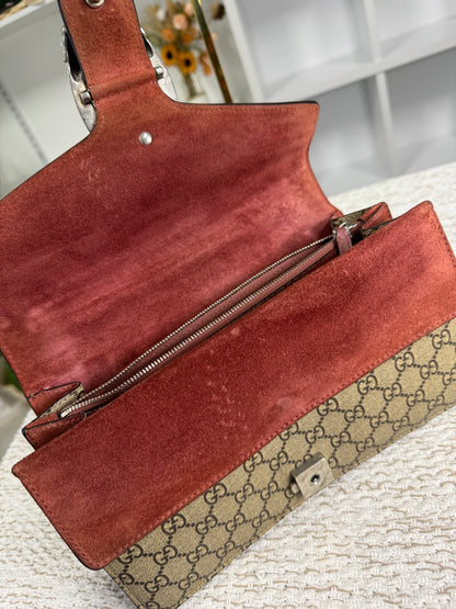 GUCCI BEIGE/PINK GG SUPREME BLOOMS COATED CANVAS SMALL DIONYSUS SHOULDER BAG