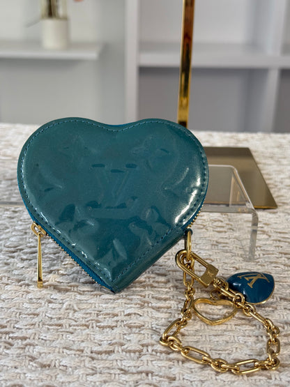 LOUIS VUITTON BLUE GALACTIC MONOGRAM VERNIS HEART COIN‑PURSE