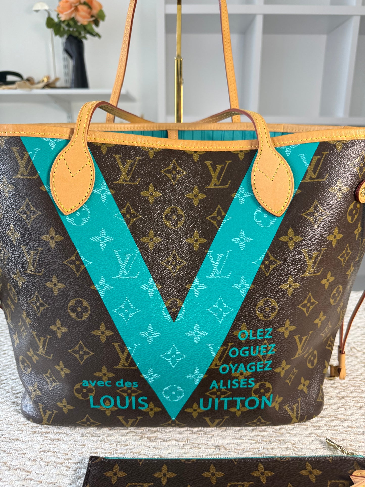 LIMITED EDITION TURQUOISE MONOGRAM V NEVERFULL MM BAG WITH POCHETTE