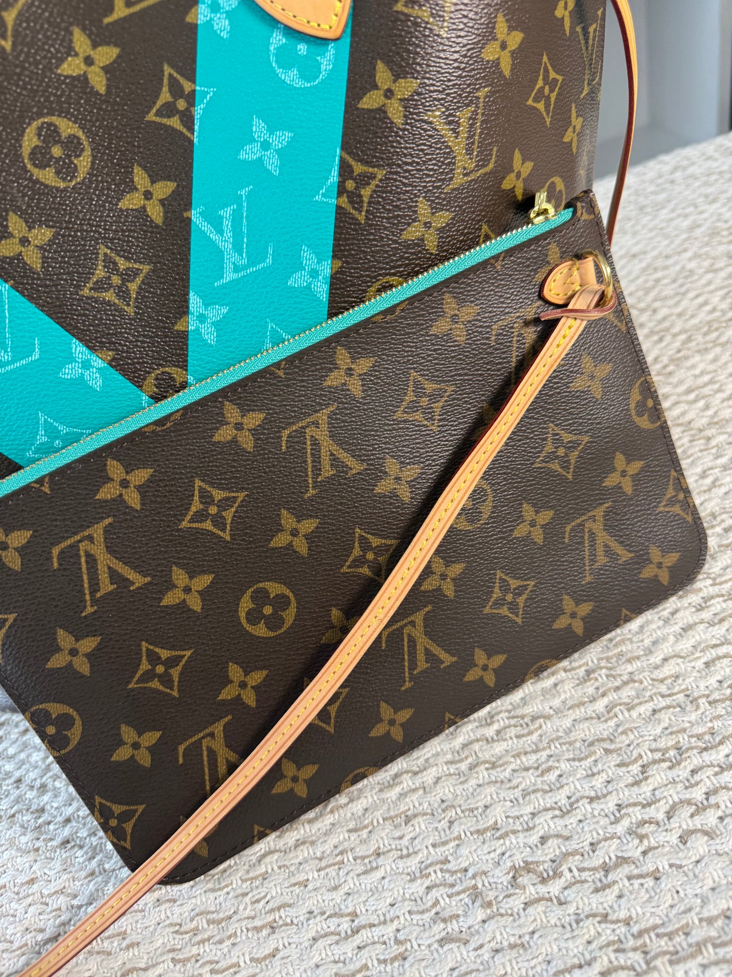 LIMITED EDITION TURQUOISE MONOGRAM V NEVERFULL MM BAG WITH POCHETTE