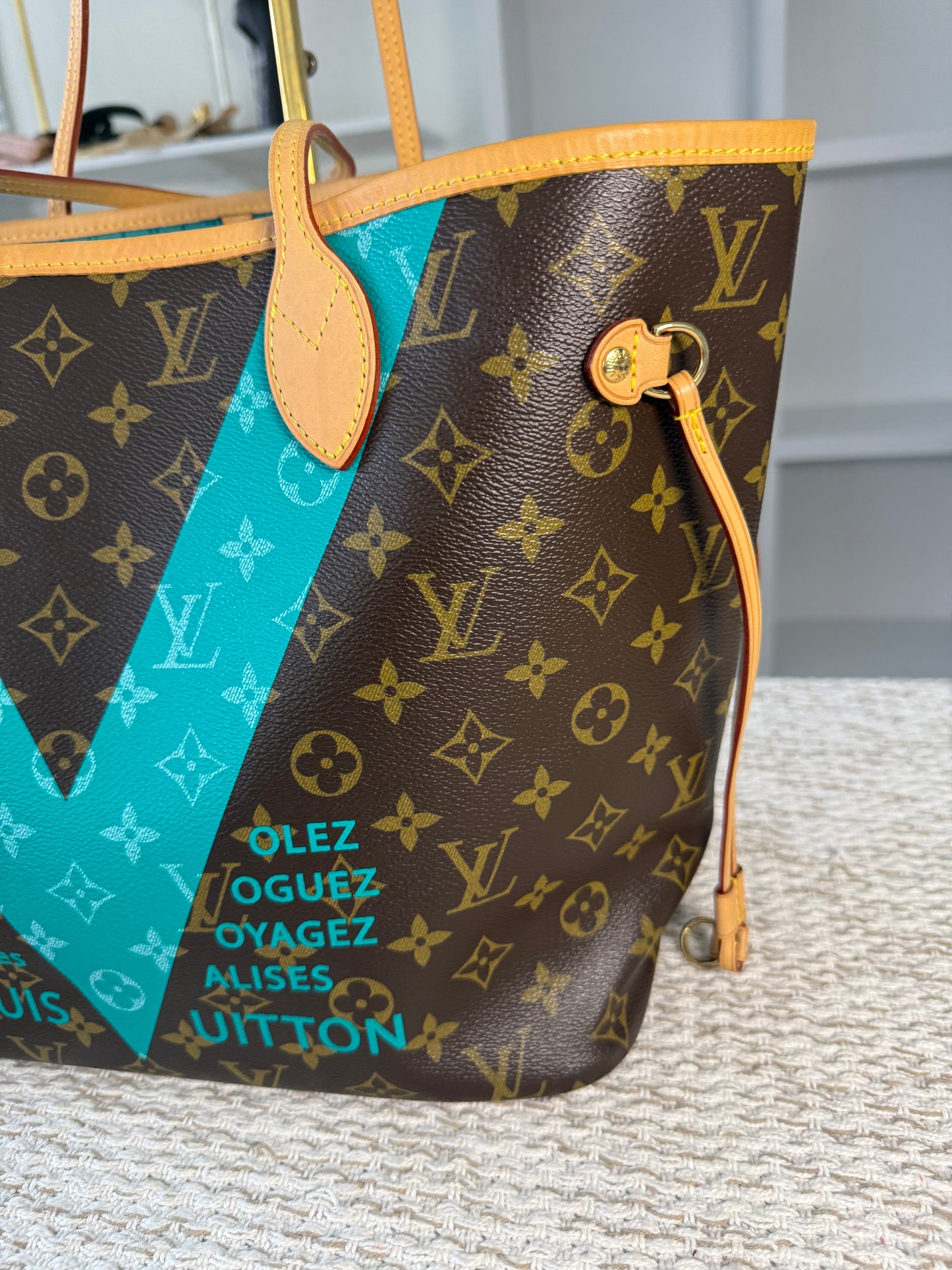 LIMITED EDITION TURQUOISE MONOGRAM V NEVERFULL MM BAG WITH POCHETTE