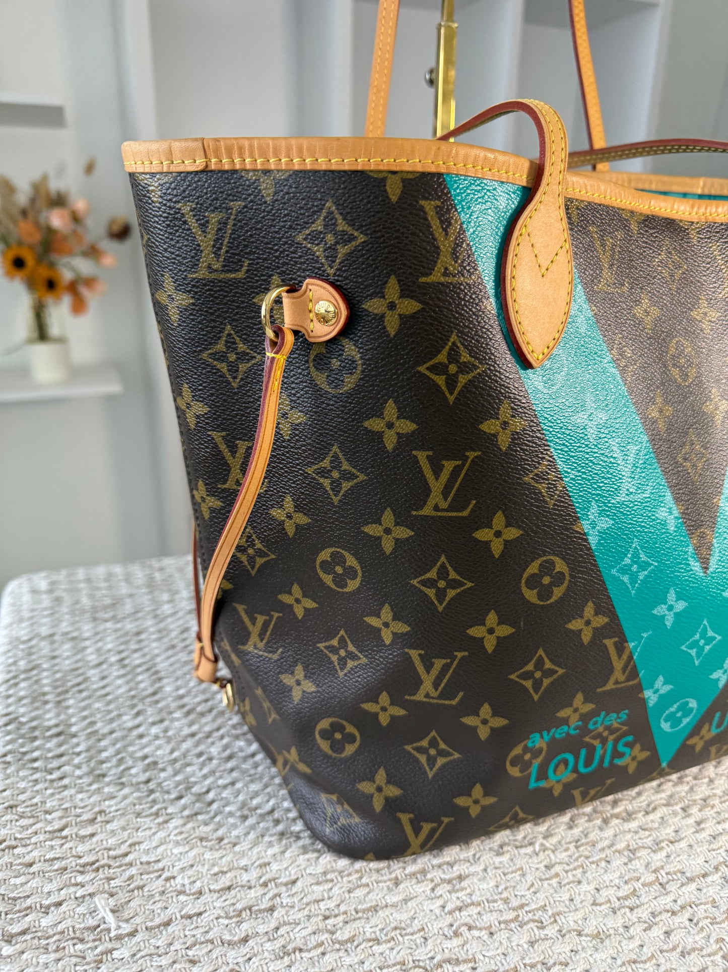 LIMITED EDITION TURQUOISE MONOGRAM V NEVERFULL MM BAG WITH POCHETTE