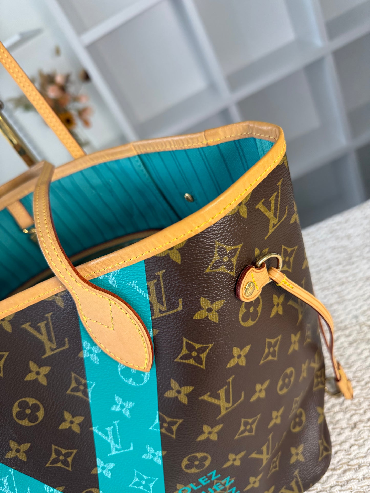 LIMITED EDITION TURQUOISE MONOGRAM V NEVERFULL MM BAG WITH POCHETTE