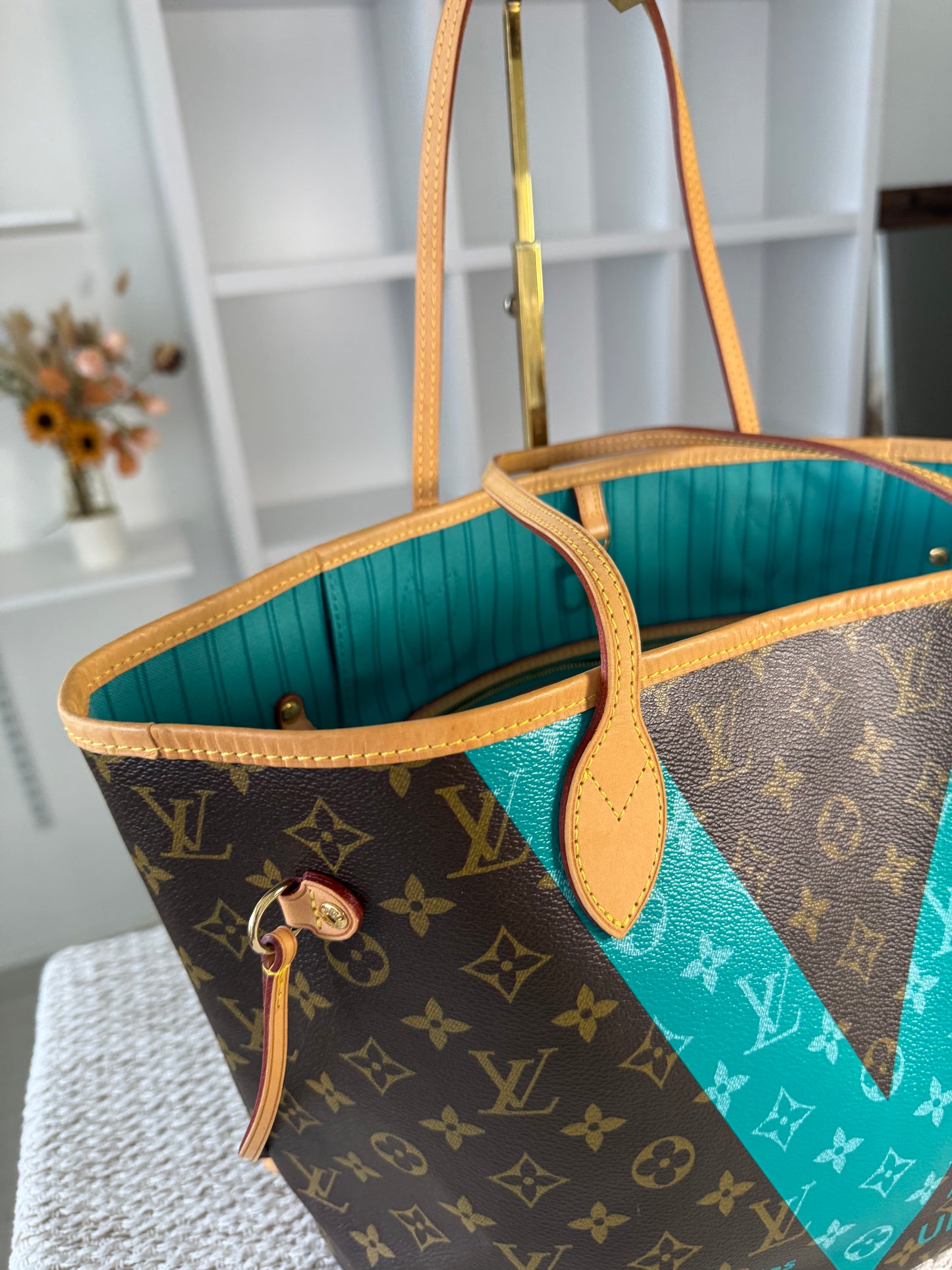 LIMITED EDITION TURQUOISE MONOGRAM V NEVERFULL MM BAG WITH POCHETTE