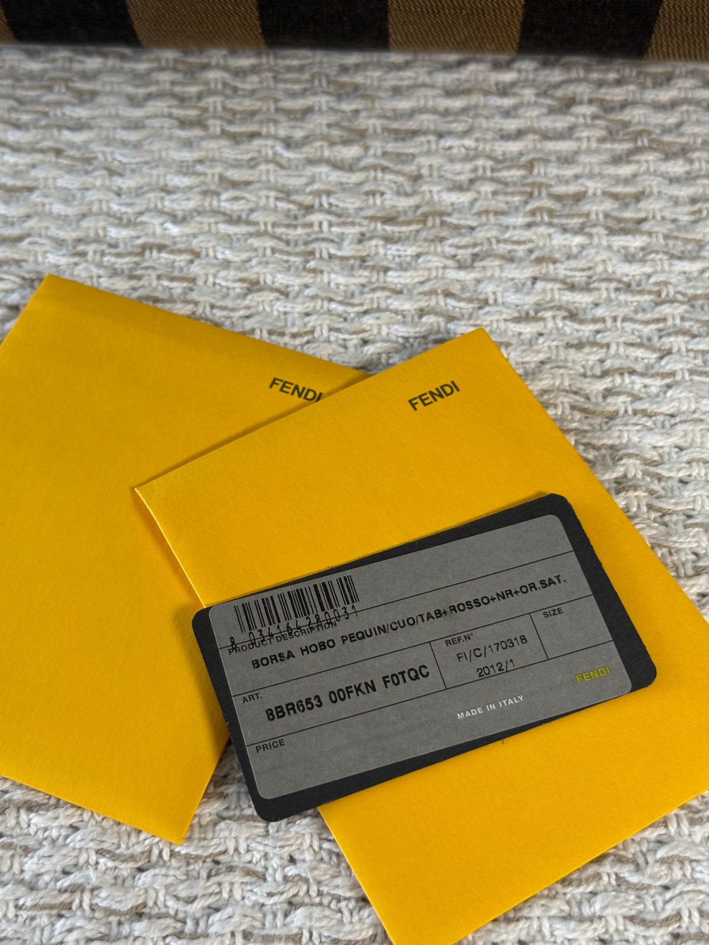 FENDI AMARENA LEATHER AND TOBACCO PEQUIN STRIPE CANVAS HOBO BAG