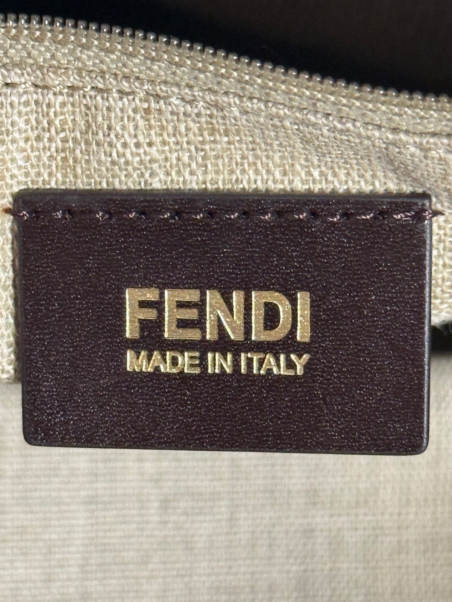 FENDI AMARENA LEATHER AND TOBACCO PEQUIN STRIPE CANVAS HOBO BAG