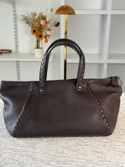Intrecciato East West Tote in Chocolate Brown