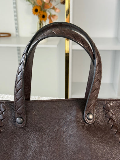 Intrecciato East West Tote in Chocolate Brown