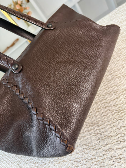 Intrecciato East West Tote in Chocolate Brown