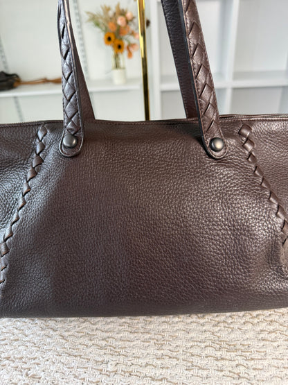 Intrecciato East West Tote in Chocolate Brown