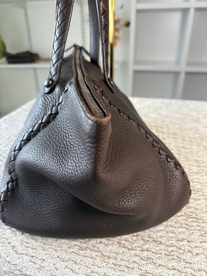 Intrecciato East West Tote in Chocolate Brown
