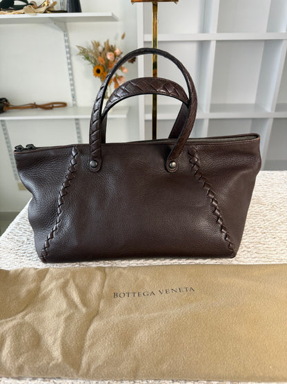 Intrecciato East West Tote in Chocolate Brown