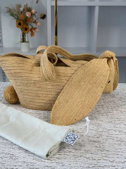 LOEWE SMALL RAFFIA BUNNY BASKET BAG