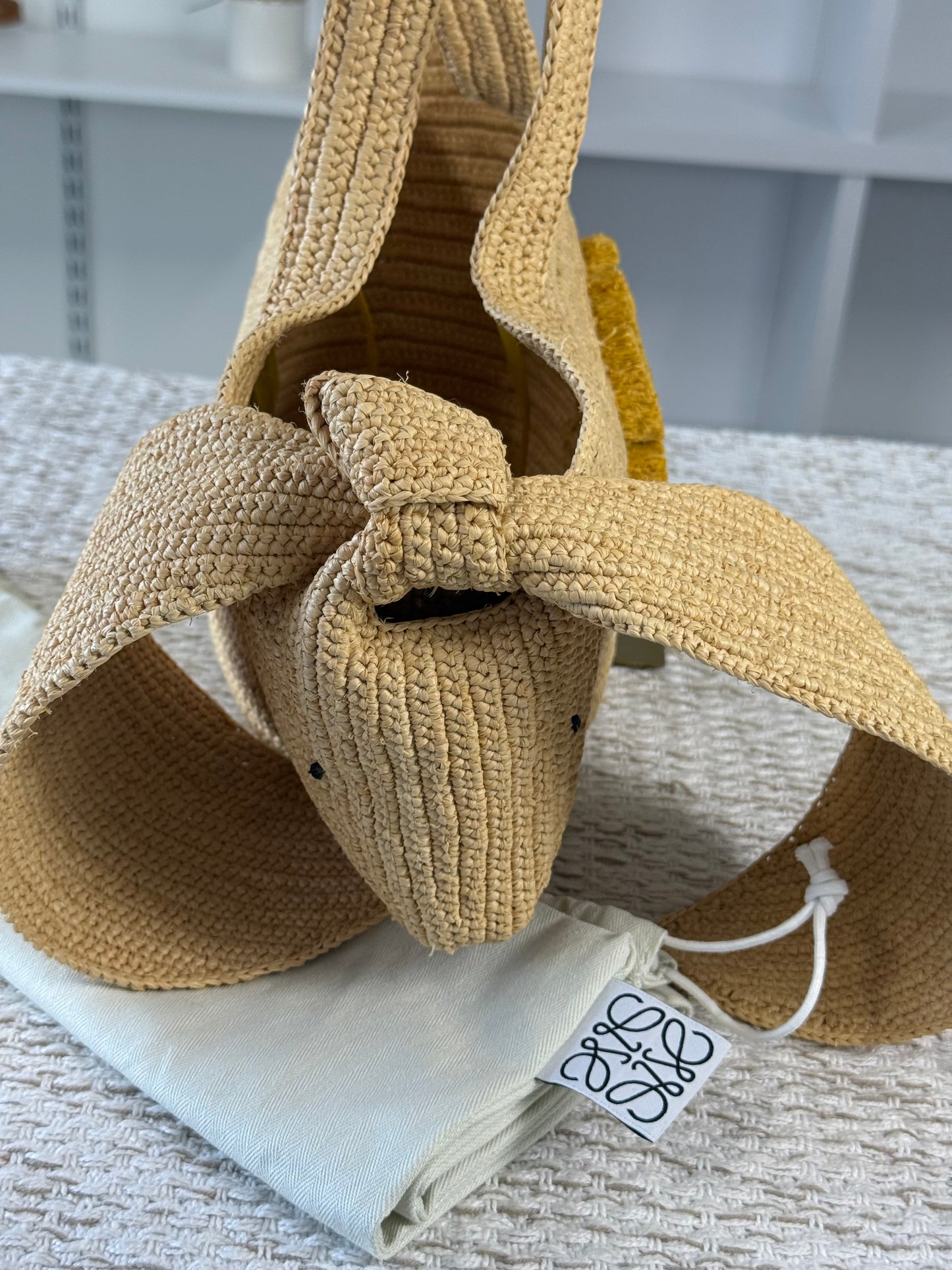 LOEWE SMALL RAFFIA BUNNY BASKET BAG