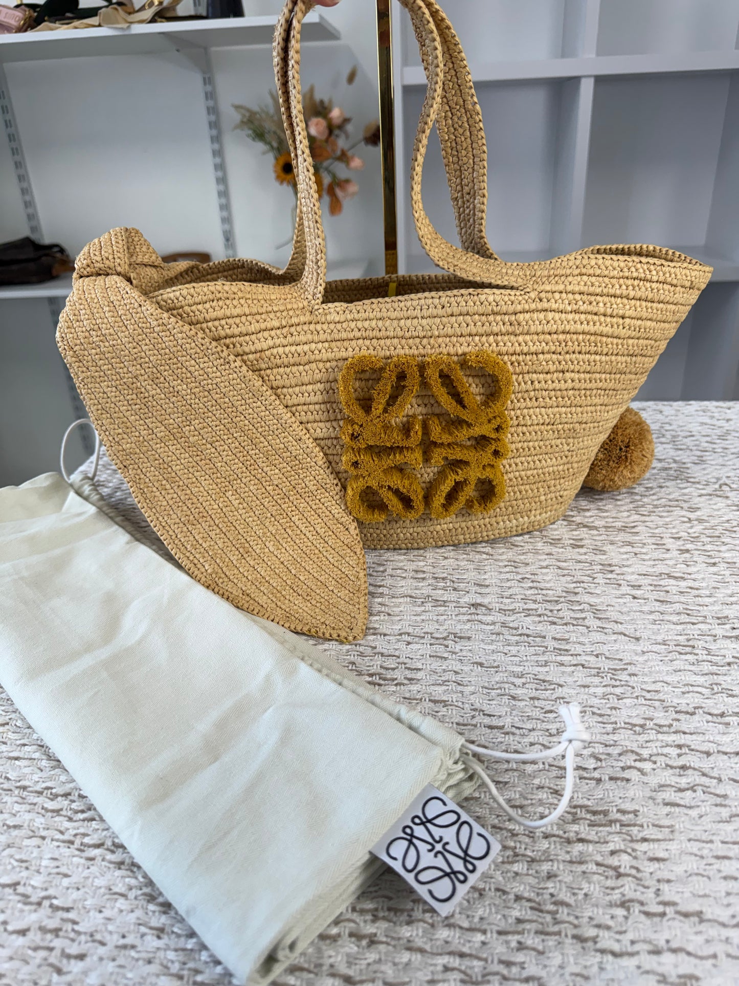 LOEWE SMALL RAFFIA BUNNY BASKET BAG