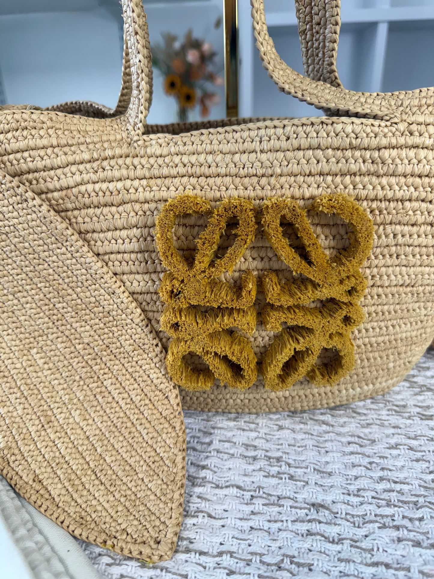 LOEWE SMALL RAFFIA BUNNY BASKET BAG