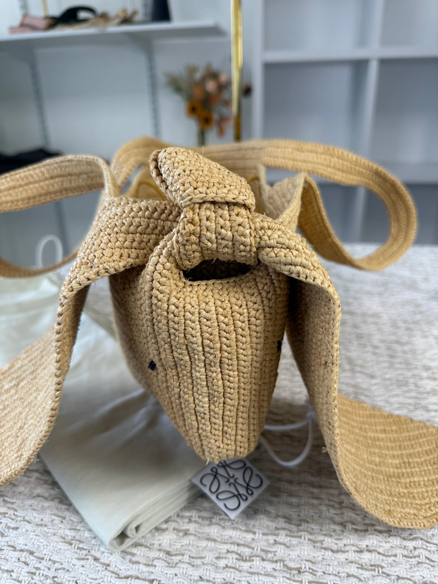LOEWE SMALL RAFFIA BUNNY BASKET BAG