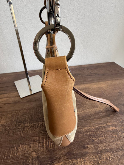 GUCCI Vintage beige canvas leather half-moon hobo bag
