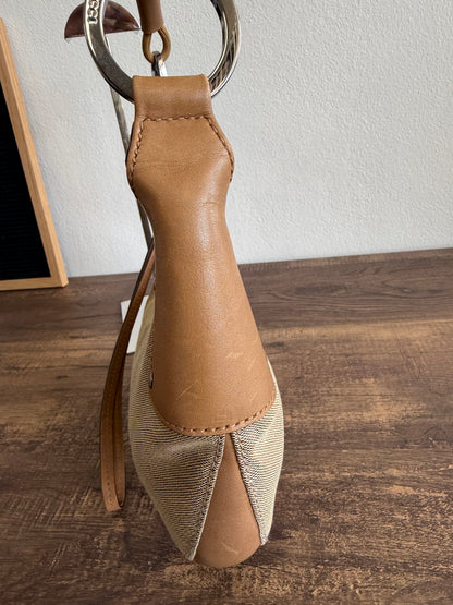 GUCCI Vintage beige canvas leather half-moon hobo bag