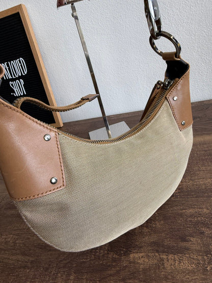 GUCCI Vintage beige canvas leather half-moon hobo bag