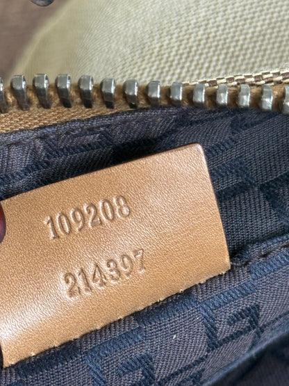 GUCCI Vintage beige canvas leather half-moon hobo bag