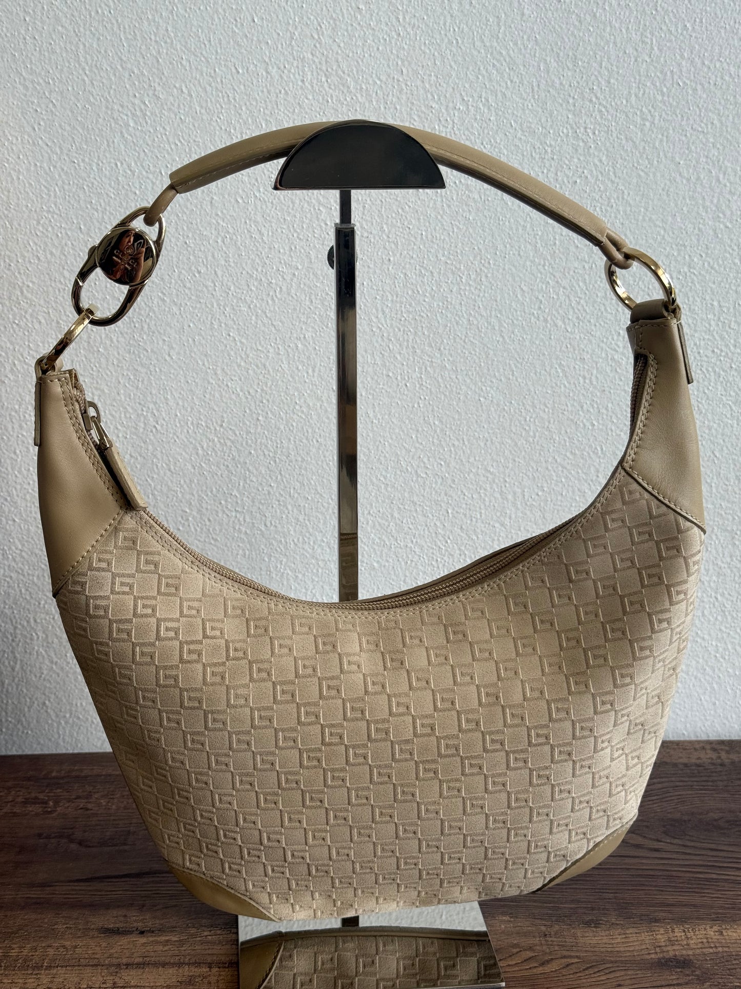 Gucci GG suede and leather hobo bag beige camel
